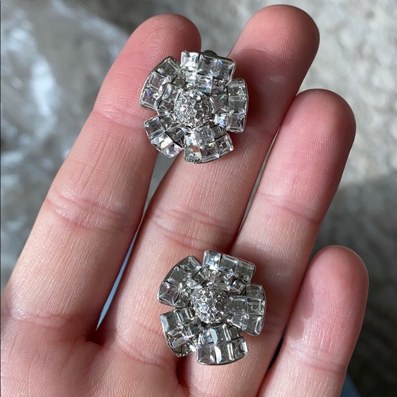 Crystal Clip on Flower Earrings - Picture 3 of 8